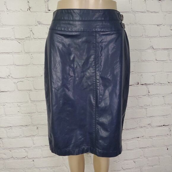𝅺SANDRA Angelozzi Faux Leather Skirt - Navy - 38 - NWT - Picture 1 of 7